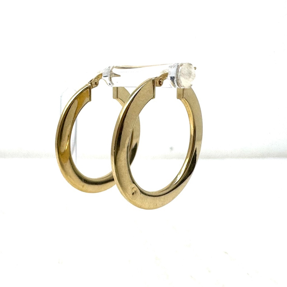 Solid 14K yellow gold flat hoop earrings, made in Italy - Picture 4 of 11